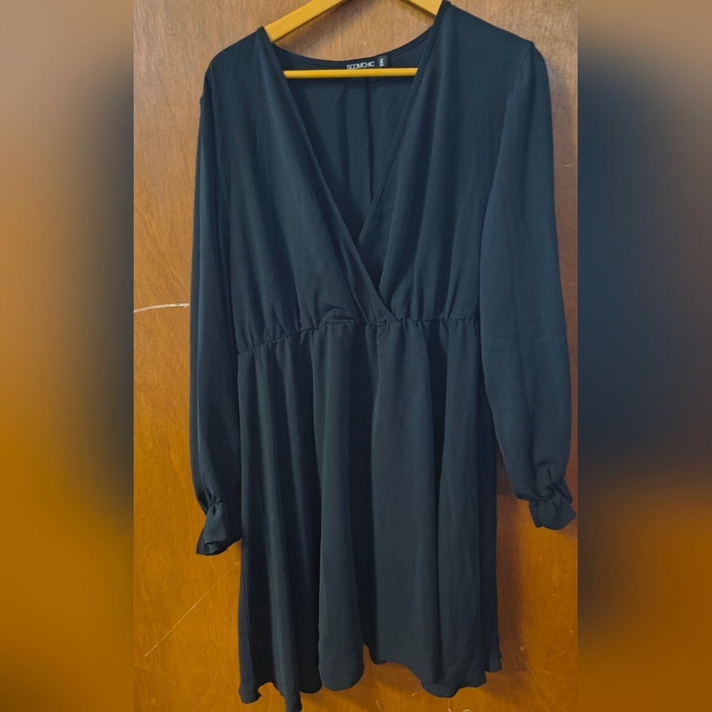 Scomchic Elegant Black Long Sleeve Dress